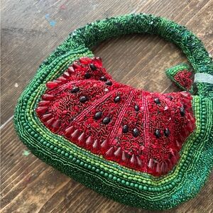 Handcrafted VIRAL Beaded Watermelon Handbag- zipper closure, fully lined🍉